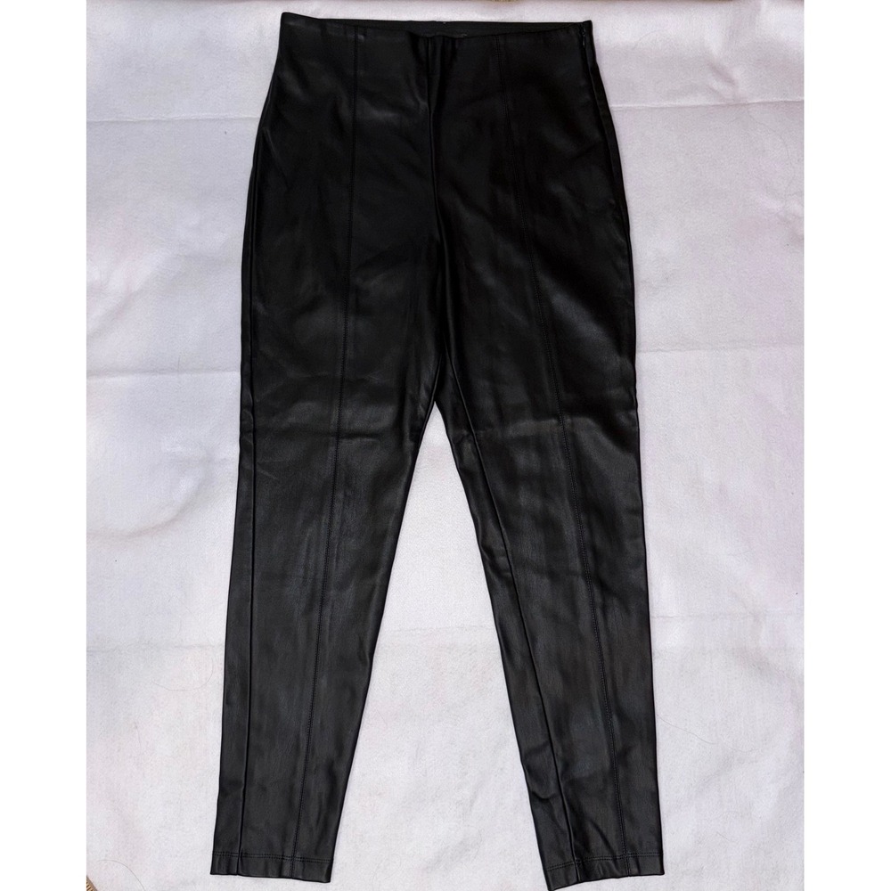 Ann Taylor Black Faux Leather Leggings Medium High Rise Pull On‎ Skinny Pants